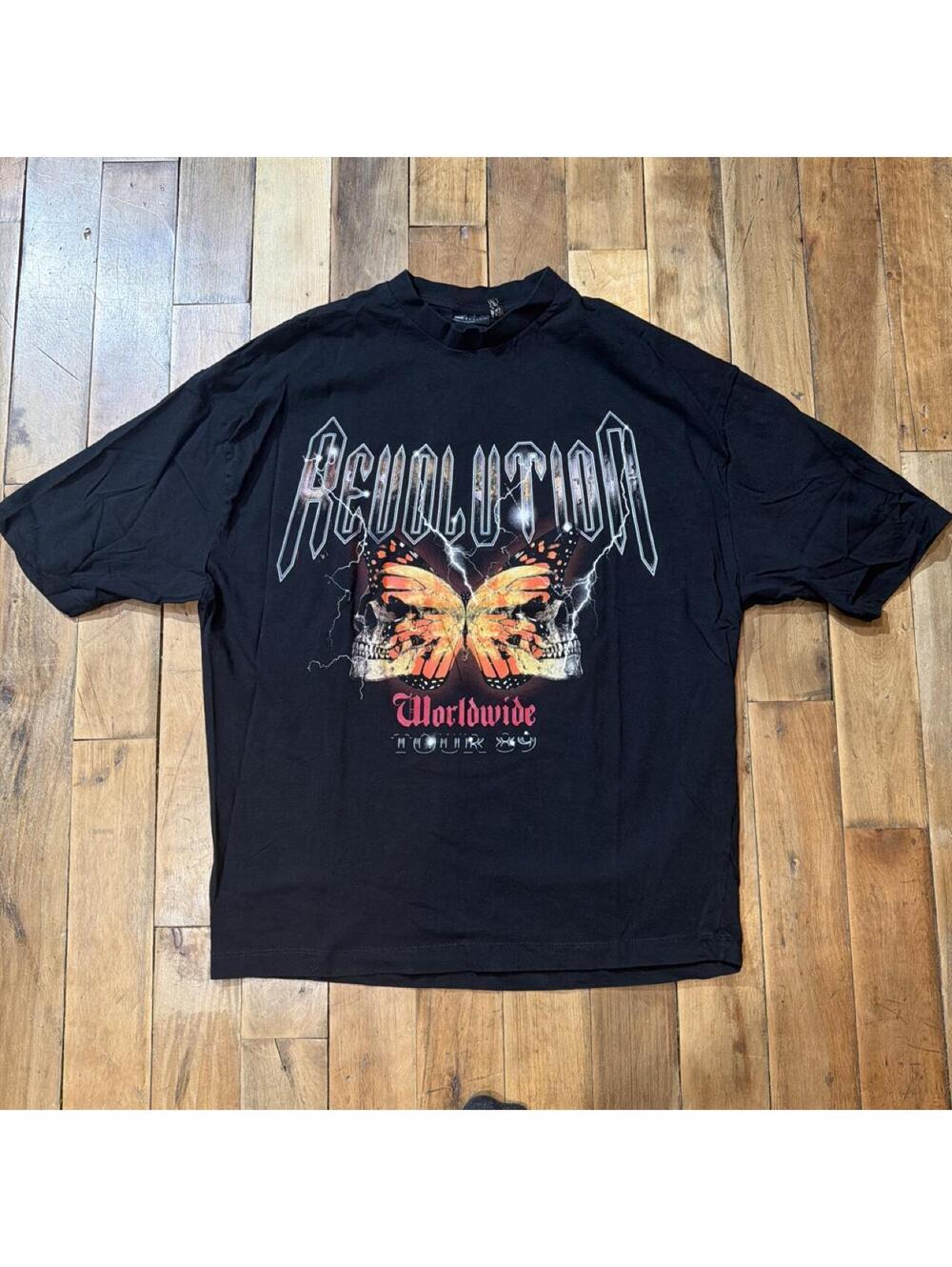 ASOS oversized skull butterfly graphic tee — black, unisex XS